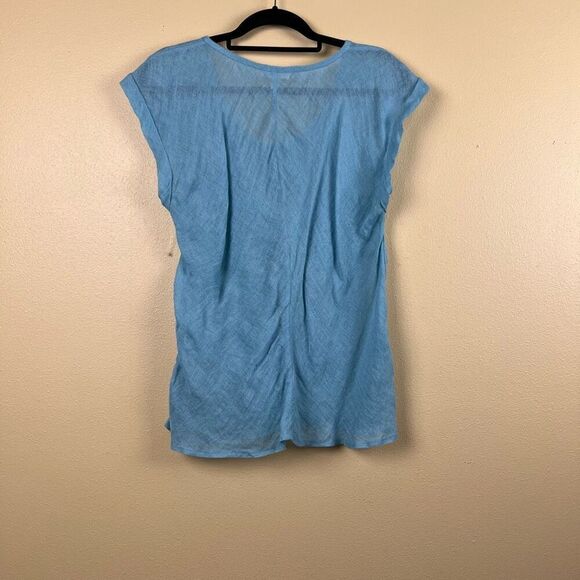 New Eileen Fisher Top Blouse Pullover 100% Linen Gauze Light Blue Size L - Picture 2 of 3